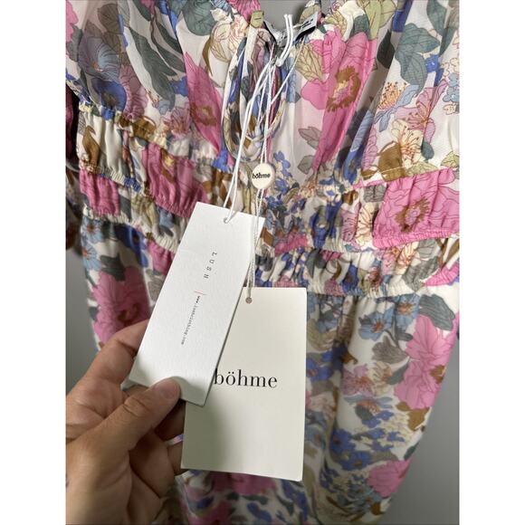 Bohme Lush Midi Dress L‎ Vintage Floral Print Empire Waist Milkmaid Cottagecore - Picture 6 of 10